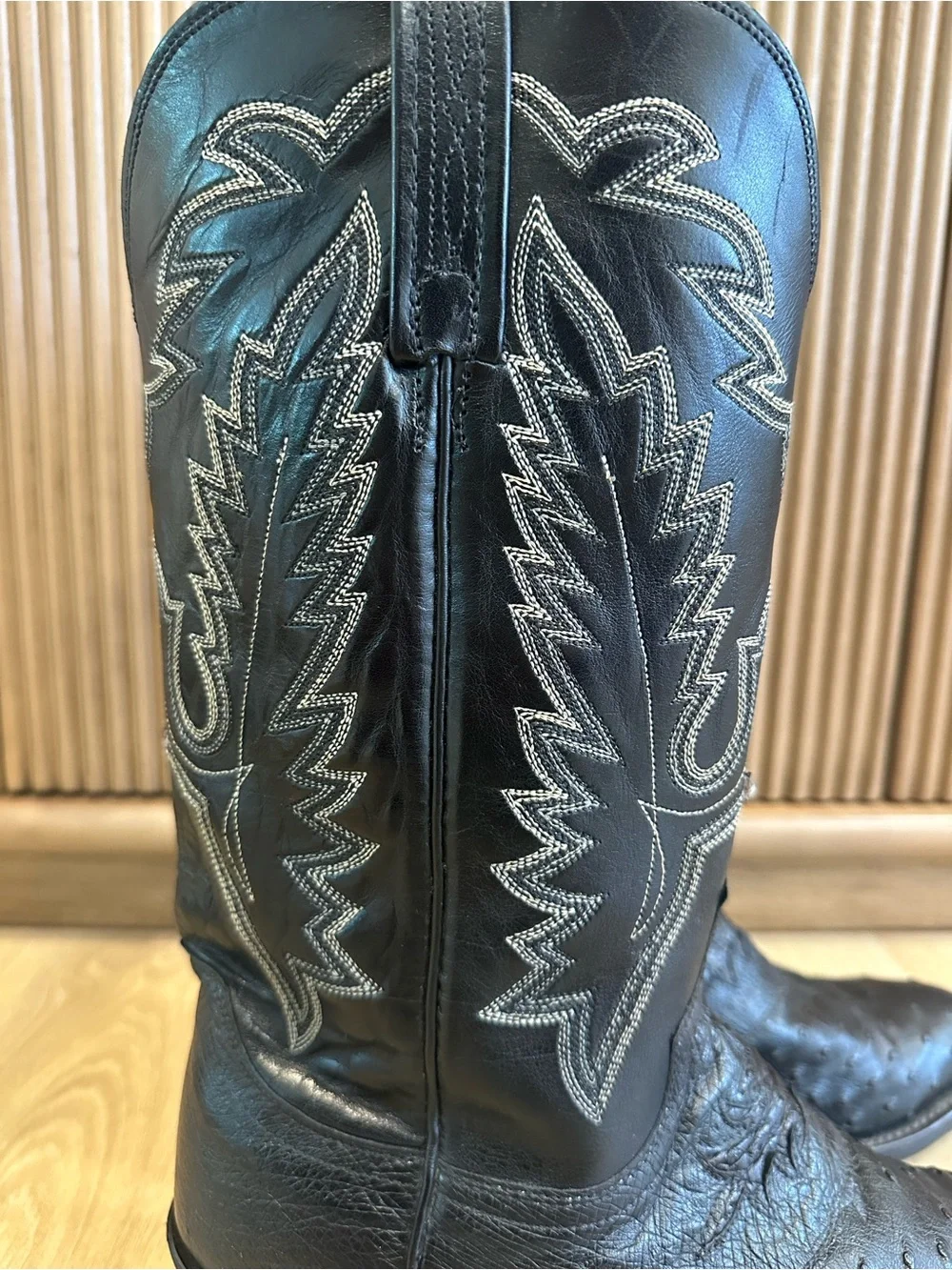Lucchese 1883 Mens Size 8.5 D Black Ostrich Leather Round Toe Western Boots